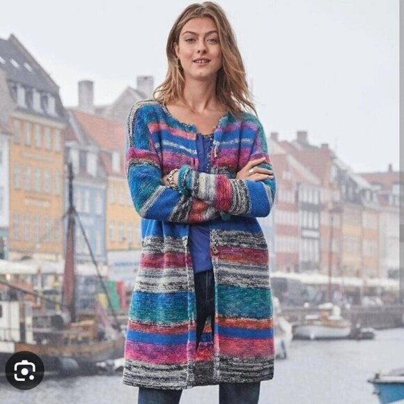 Sundance Striped Horn Duster Cardigan Sweater Merino Wool Blend Women's Small - Picture 6 of 6